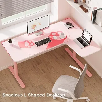 EUREKA L60 Pink Gaming Desk Spacious L Shaped Office