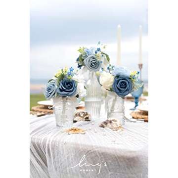 Ling's Moment Dusty Blue Wedding Table Centerpieces Mini Bridesmaid Bouquets Set of 6 Light Blue Ros...