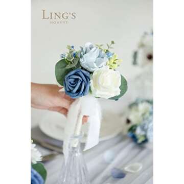Ling's Moment Dusty Blue Wedding Table Centerpieces Mini Bridesmaid Bouquets Set of 6 Light Blue Rose Bouquets Pre-Made Floral Wedding Centerpieces for Reception Decor (Dusty Blue)