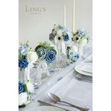 Ling's Moment Dusty Blue Wedding Table Centerpieces Mini Bridesmaid Bouquets Set of 6 Light Blue Rose Bouquets Pre-Made Floral Wedding Centerpieces for Reception Decor (Dusty Blue)