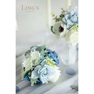 Ling's Moment Dusty Blue Wedding Table Centerpieces Mini Bridesmaid Bouquets Set of 6 Light Blue Rose Bouquets Pre-Made Floral Wedding Centerpieces for Reception Decor (Dusty Blue)