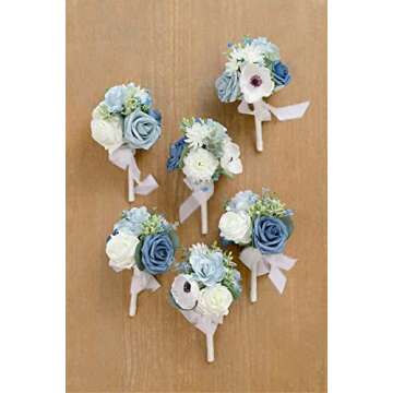 Ling's Moment Dusty Blue Wedding Table Centerpieces Mini Bridesmaid Bouquets Set of 6 Light Blue Rose Bouquets Pre-Made Floral Wedding Centerpieces for Reception Decor (Dusty Blue)