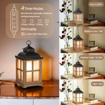 Staymoment Decorative Candle Warmer Lantern with Timer: 2 in 1 Farmhouse Scented Wax Melt Warmer with Lid for Home Decor, 8" Rustic Large Electric Cute Fragrance Wax Cubes Tarts Burners