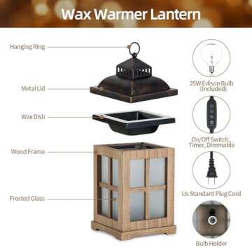 Staymoment Decorative Candle Warmer Lantern with Timer: 2 in 1 Farmhouse Scented Wax Melt Warmer with Lid for Home Decor, 8" Rustic Large Electric Cute Fragrance Wax Cubes Tarts Burners