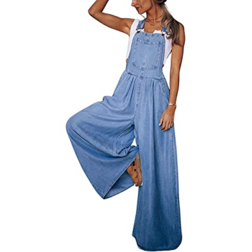 loveimgs Women's Casual Ripped Adjustable Denim Overalls Baggy Wide Leg Bib Pants Palazzo Jumpsuit (...
