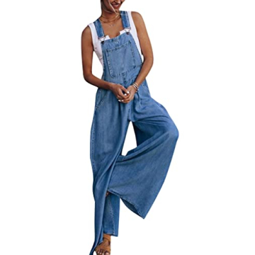 loveimgs Women's Casual Ripped Adjustable Denim Overalls Baggy Wide Leg Bib Pants Palazzo Jumpsuit (Large, Blue2)
