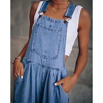 loveimgs Women's Casual Ripped Adjustable Denim Overalls Baggy Wide Leg Bib Pants Palazzo Jumpsuit (Large, Blue2)