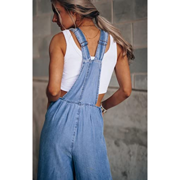 loveimgs Women's Casual Ripped Adjustable Denim Overalls Baggy Wide Leg Bib Pants Palazzo Jumpsuit (Large, Blue2)