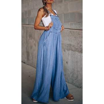 loveimgs Women's Casual Ripped Adjustable Denim Overalls Baggy Wide Leg Bib Pants Palazzo Jumpsuit (Large, Blue2)