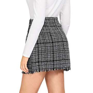 Floerns Women's Striped Zipper Raw Hem Smock Skirt Black S