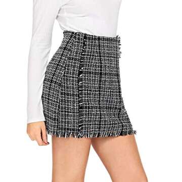 Floerns Women's Striped Zipper Raw Hem Smock Skirt Black S