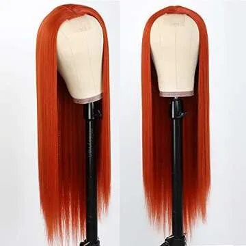 Missyvan Red Orange Hair Wig Long Straight Hair Wigs Glueless Heat Resistant Fiber Hair Red Hair Syn...