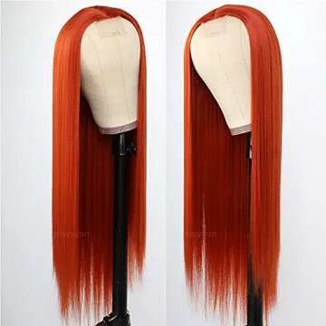 Missyvan Red Orange Hair Wig Long Straight Hair Wigs Glueless Heat Resistant Fiber Hair Red Hair Synthetic Hair Wigs for Fashion Women