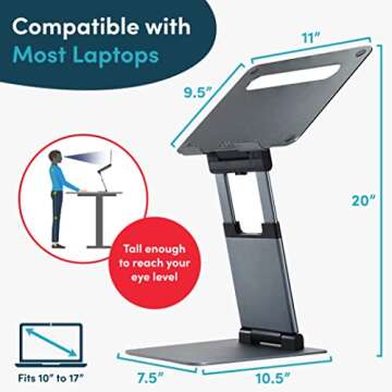 Ergonomic Laptop Stand for Desk, Adjustable Height Up to 20", Laptop Riser Portable Computer, Laptop Stands, Fits All MacBook, Laptops 10 15 17 Inches, Laptop Holder Desk Stand, Gift for Men Women
