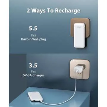 TG90° Power Bank with Built in AC Wall Plug, Ultra Slim 10000mah Portable Charger with Built in Cables External Battery Pack Compatible with iPhone Android Smart Devices