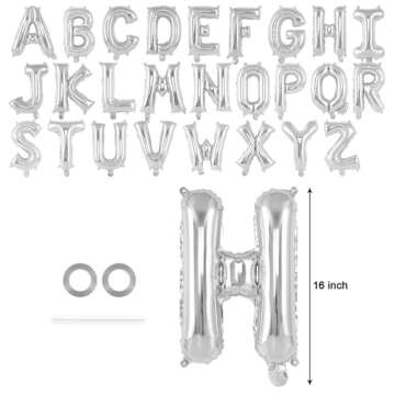 26 Pcs Silver Letter Balloons,16 Inch Foil Alphabet Letter Balloons,Letter A-Z Balloons Banner Custo...