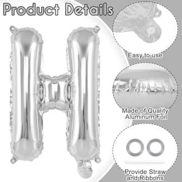 26 Pcs Silver Letter Balloons,16 Inch Foil Alphabet Letter Balloons,Letter A-Z Balloons Banner Custom Phrase Balloons for Birthday Party Wedding Anniversary Decoration (Silver)