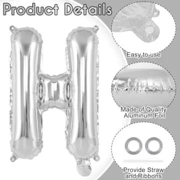26 Pcs Silver Letter Balloons,16 Inch Foil Alphabet Letter Balloons,Letter A-Z Balloons Banner Custom Phrase Balloons for Birthday Party Wedding Anniversary Decoration (Silver)