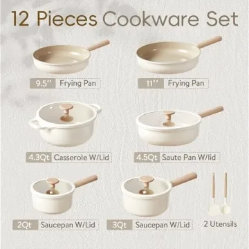 CAROTE Nonstick Ceramic Cookware Set 12 Pcs Essentials