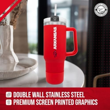 Campus Colors College & University 40 oz Travel Tumbler With Handle - Dual Option Lid With Straw - Vacuum Insulated Stainless Steel (Arkansas Razorbacks - Cardinal, 40oz)