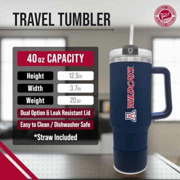 Campus Colors College & University 40 oz Travel Tumbler With Handle - Dual Option Lid With Straw - Vacuum Insulated Stainless Steel (Arkansas Razorbacks - Cardinal, 40oz)