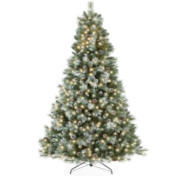 Best Choice Products 7.5ft Pre-Lit Scotch Pine Christmas Tree, Premium Frosted Pre-Decorated Artific...