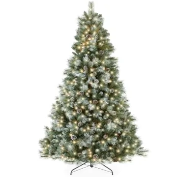 Best Choice Products 7.5ft Pre-Lit Scotch Pine Christmas Tree, Premium Frosted Pre-Decorated Artific...
