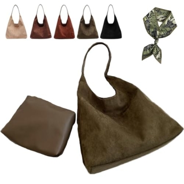 Green Suede Bag Suede Hobo Bag for Women Retro Suede Slouchy Bag Hobo Handbag Suede Shoulder Bag (Gr...