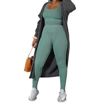 vyolu Casual Workout Sets 2 Piece Outfits for Women Ribbed Crop Tank Top High Waist Leggings Active Lounge Wear …