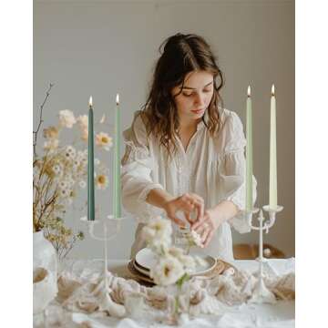 LPUSA 12 inch Green Gradient Taper Candles Unscented Smokeless Long Tall Tapered Candle for Candlest...