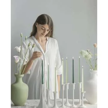 LPUSA 12 inch Green Gradient Taper Candles Unscented Smokeless Long Tall Tapered Candle for Candlesticks Sticks Wedding Advent Home Decor Dinner Christmas，Set of 12