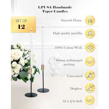 LPUSA 12 inch Green Gradient Taper Candles Unscented Smokeless Long Tall Tapered Candle for Candlesticks Sticks Wedding Advent Home Decor Dinner Christmas，Set of 12