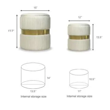 YYW HOME Round Ottoman with Storage - White Velvet Ottoman Round Storage Ottoman for Livingroom, Foo...