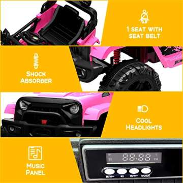 Ride on Truck Car 12V Kids Electric Vehicles with Remote Control Spring Suspension, LED Lights, Bluetooth, 2 Speeds