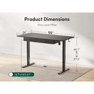 FEZIBO Adjustable Height Electric Standing Desk with Double Drawer, 55 x 24 Inches Stand Up Home Office Desk with Splice Tabletop, Black Frame/Black Top