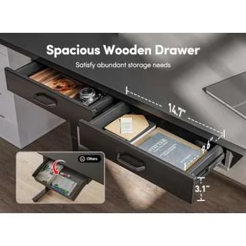 FEZIBO Adjustable Height Electric Standing Desk with Double Drawer, 55 x 24 Inches Stand Up Home Office Desk with Splice Tabletop, Black Frame/Black Top