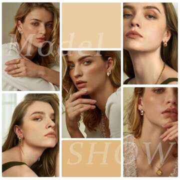 Gold Hoop Earrings Set for Women, 14K Gold Plated Lightweight Gold Earrings Sets for Multiple Piercing, Hypoallergenic Chunky Trendy Gold Earrings for Women Jewelry