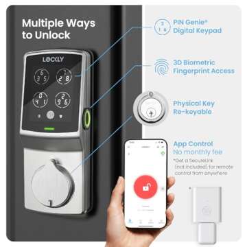 Lockly Secure Pro Bluetooth Smart Door Lock, Keyless Entry with PIN Genie® Digital Keypad, 3D Biome...