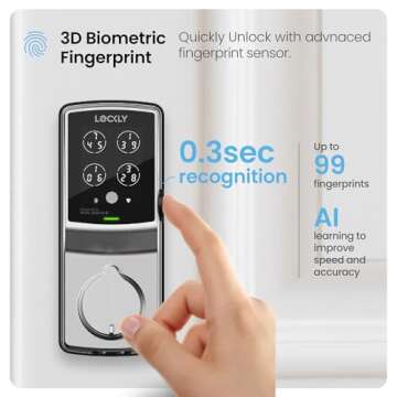 Lockly Secure Pro Bluetooth Smart Door Lock, Keyless Entry with PIN Genie® Digital Keypad, 3D Biometric Fingerprint Sensor Front Door Lock Deadbolt, Voice Control & Auto Lock - Deadbolt Edition