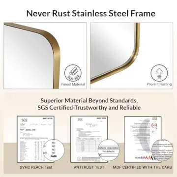 ANDY STAR Gold Bathroom Mirror, 22" x 30" Brushed Brass Metal Wall Mirror, Rounded Rectangle Mirror for Vanity, Framed in Premium Stainless Steel…