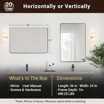 ANDY STAR Gold Bathroom Mirror, 22" x 30" Brushed Brass Metal Wall Mirror, Rounded Rectangle Mirror for Vanity, Framed in Premium Stainless Steel…