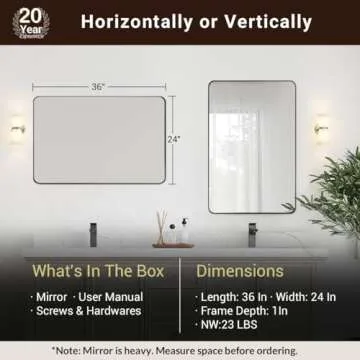 ANDY STAR Gold Bathroom Mirror, 22" x 30" Brushed Brass Metal Wall Mirror, Rounded Rectangle Mirror for Vanity, Framed in Premium Stainless Steel…