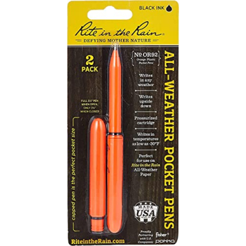 Rite in the Rain All-Weather EDC Pen, Orange POKKA 2-Pack, Black 0.9mm Ink, Fine Point (No. OR92), 1...