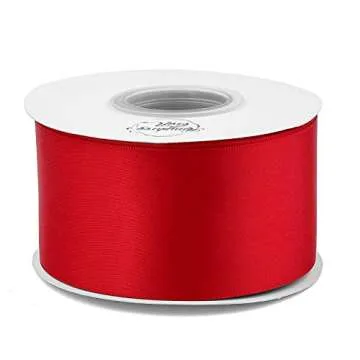Humphrey's Craft 2 Inch Red Double Faced Satin Ribbon - 25 Yards Variety of Color for Crafts Gift Wrapping DIY Bows Bridal Bouquet Cutting Ceremony Decoration Sewing Christmas Tree Wedding.