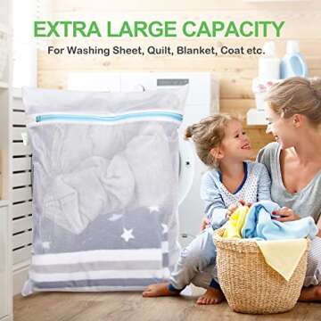 OTraki Large Mesh Washing Bag 43 x 35 in XL Laundry Bag Washer Machine Net Protector Large Washer Bag for Travel Camp College Student Dress Bedding Blanket Sheet Robe Cleaning Organizer Blue