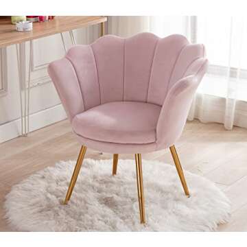 chairus Chair, Mid Century Modern Retro Leisure Velvet Accent Chair with Golden Metal Legs, Vanity C...