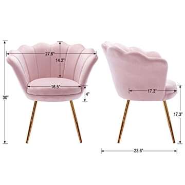 chairus Chair, Mid Century Modern Retro Leisure Velvet Accent Chair with Golden Metal Legs, Vanity Chair for Bedroom Living Room Dresser, Upholstered Guest Chair(Light Pink)