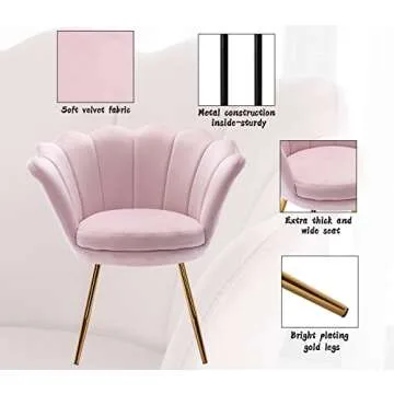 chairus Chair, Mid Century Modern Retro Leisure Velvet Accent Chair with Golden Metal Legs, Vanity Chair for Bedroom Living Room Dresser, Upholstered Guest Chair(Light Pink)