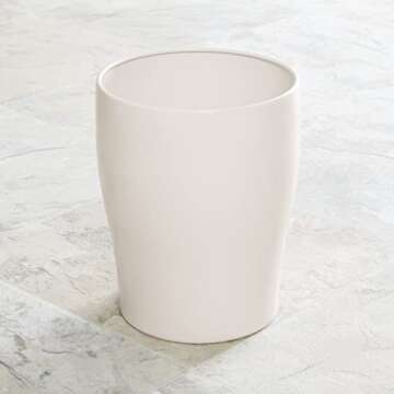 mDesign Steel 1.67 Gallon Trash Can Small Round Wastebasket Metal Garbage Container Recycle Bin for Waste, Recycling in Bathroom, Kitchen, Bedroom, Home Office, Outdoor Trashcan - Cream/Beige
