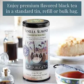 The Republic of Tea — Vanilla Almond Black Tea Tin, 50 Tea Bags, Naturally Caffeinated